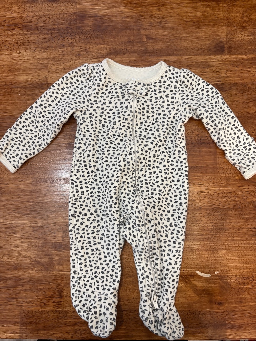 Carter's Cream and Black Leaf-Print Footed One-Piece